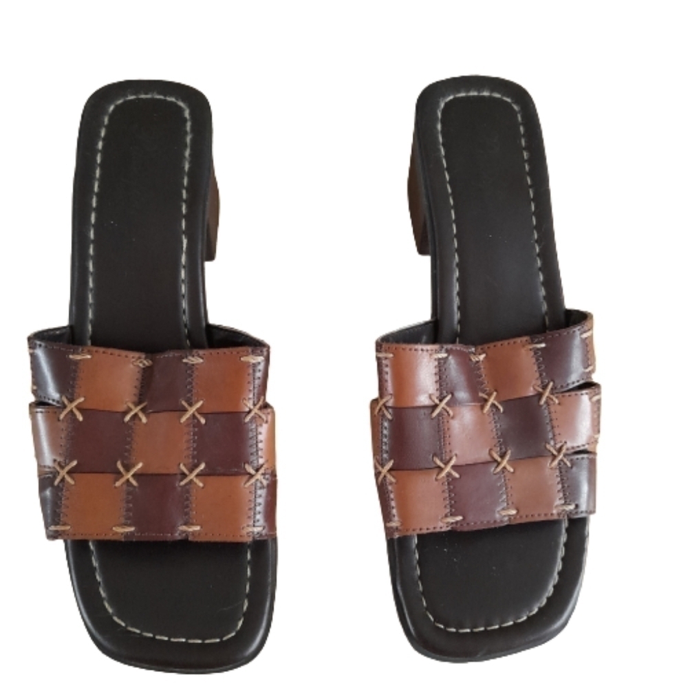 Passofino Leather Sandals patchwork style Slip on heels womens Size 7 - Picture 3 of 12